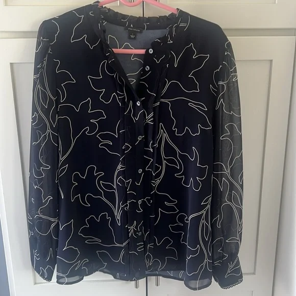 Ann Taylor Elegant Black Sheer Blouse L - Picture 2 of 7